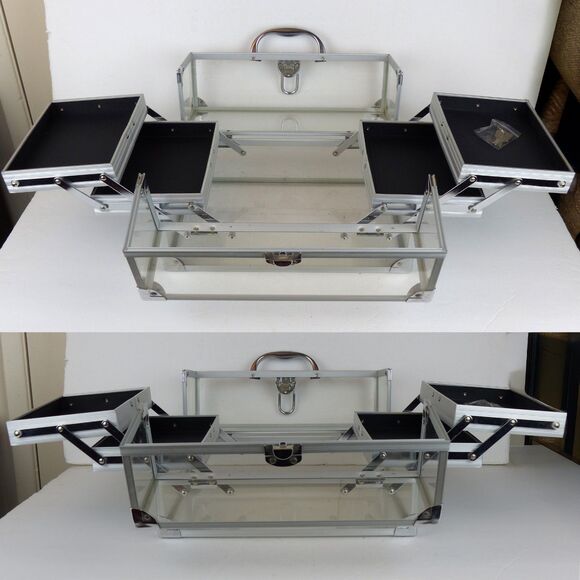 Clear Acrylic Expandable Organizer Case Makeup Craft Jewelry Storage Box w Keys - Picture 2 of 13